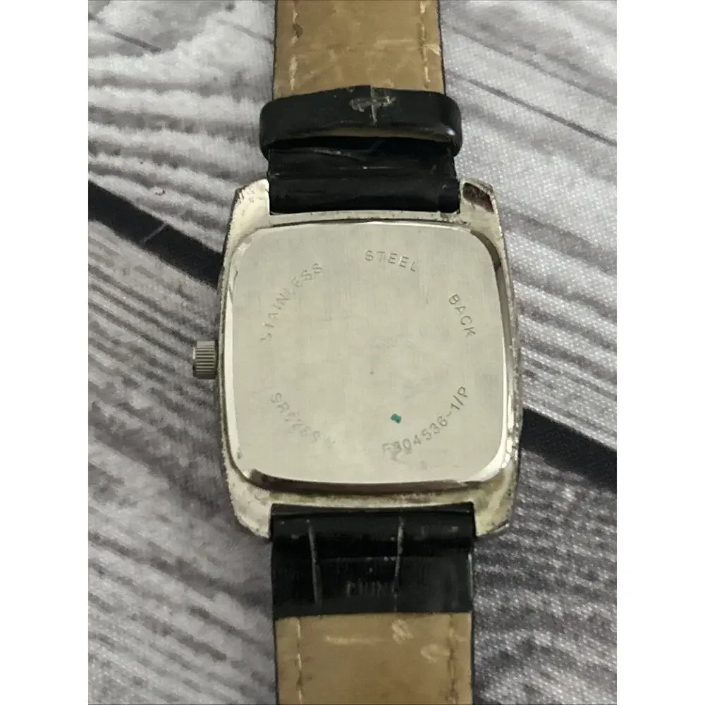 Silver Tone White Dial Black Band Women’s Quartz Watch